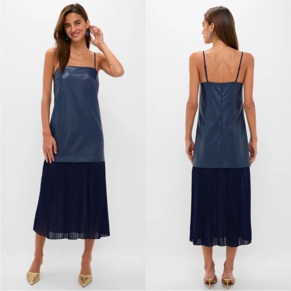 NWT Tuckernuck Pleated Ozzy Midi Dress Hyacinth House Navy Blue Pleated MEDIUM